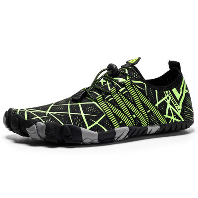 Black and green athletic shoes