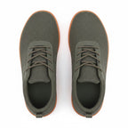 Green mens barefoot shoes with orange sole with overview look