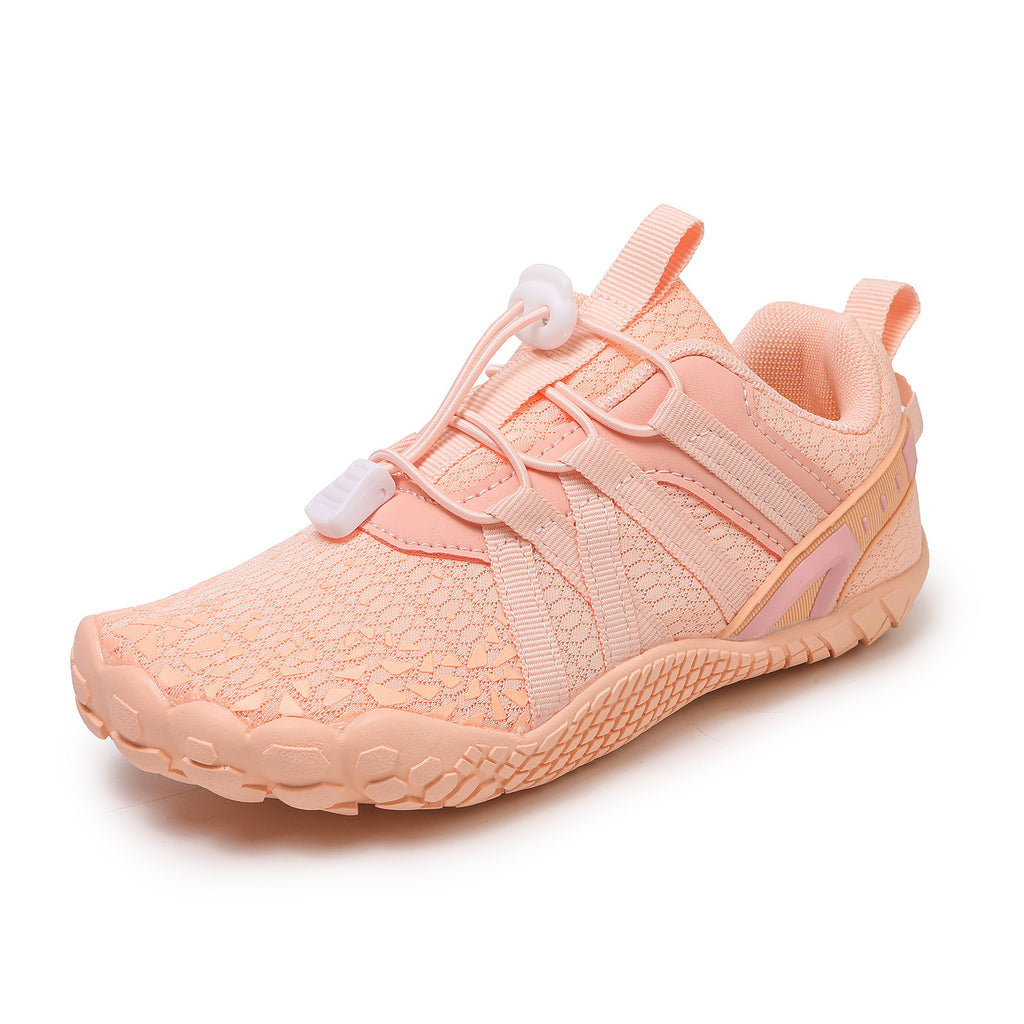 Orange athletic shoe.