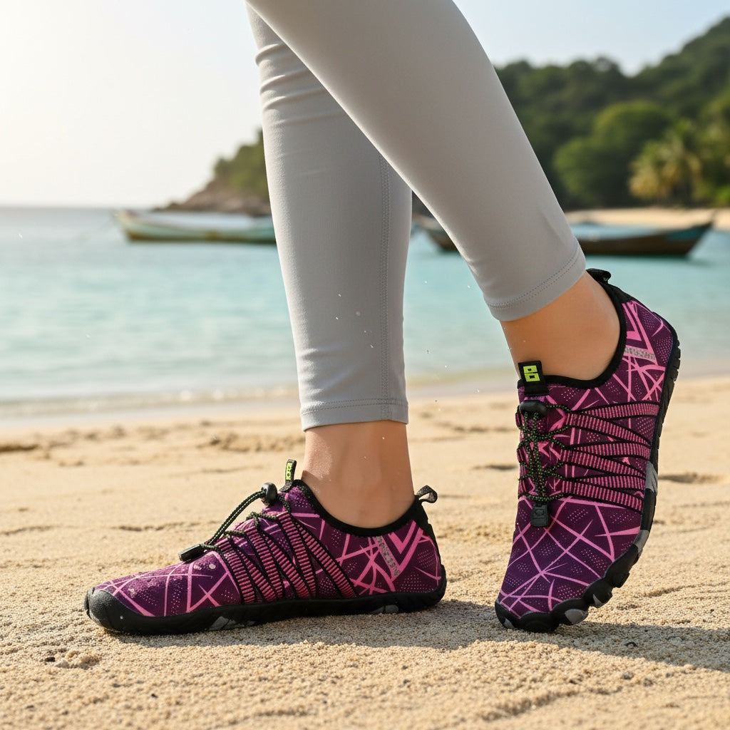 Purple unisex barefoot shoes, waterprof with wide toe. for all fitness .