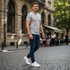 Mens white barefoot shoes shown by a make model comfort and style