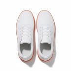Barefoot men knit shoes from an overview look