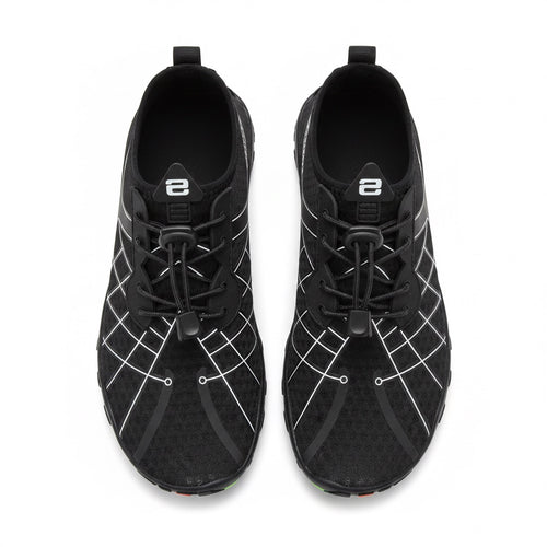 Barefoot water shoes black with black laces.