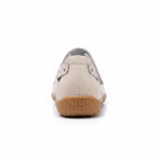 Rear view of Beige women's comfort sandal showing its heel and sole