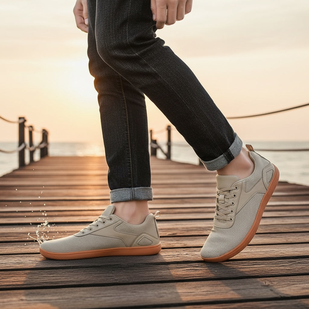 Beige barefoot sneaker wide toe, maximum comfort for natural movement 