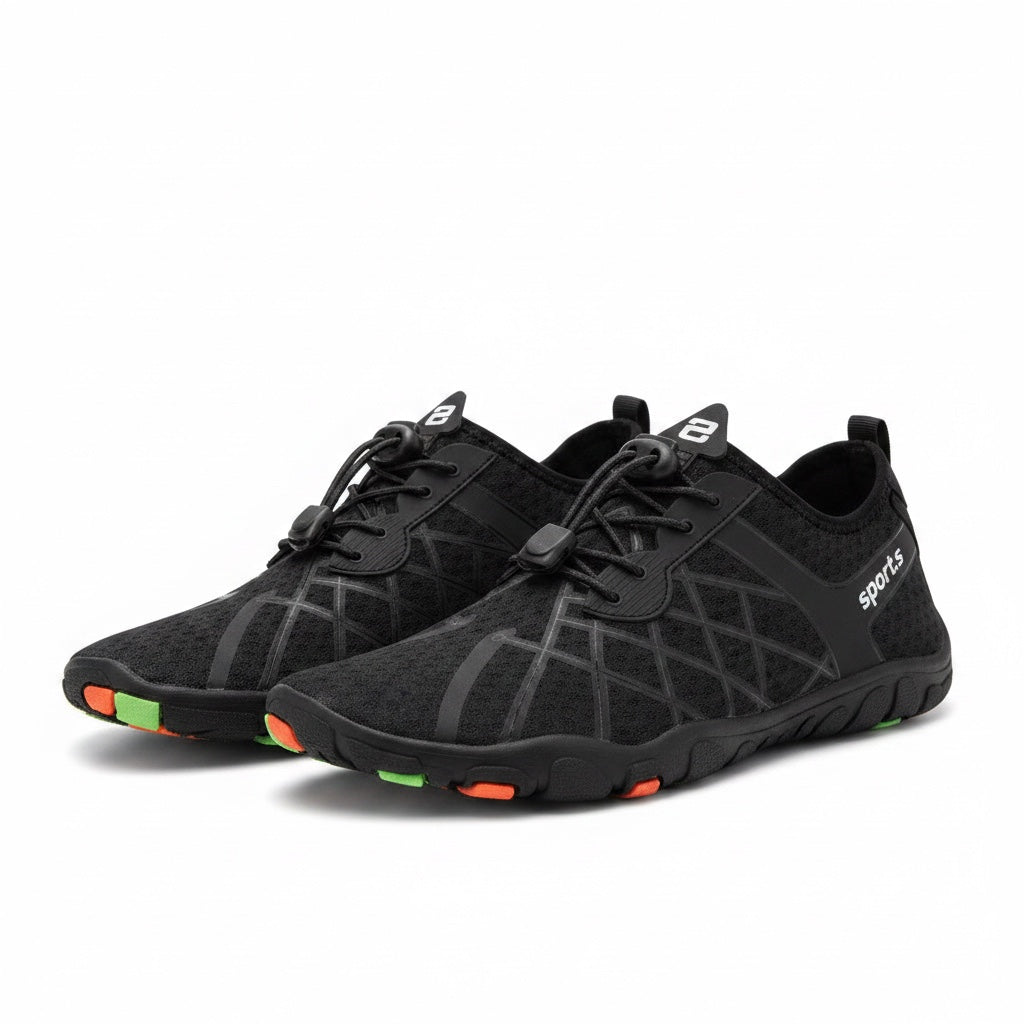 Black waterproof barefoot shoes for all day comfort.