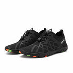Black waterproof barefoot shoes for all day comfort.