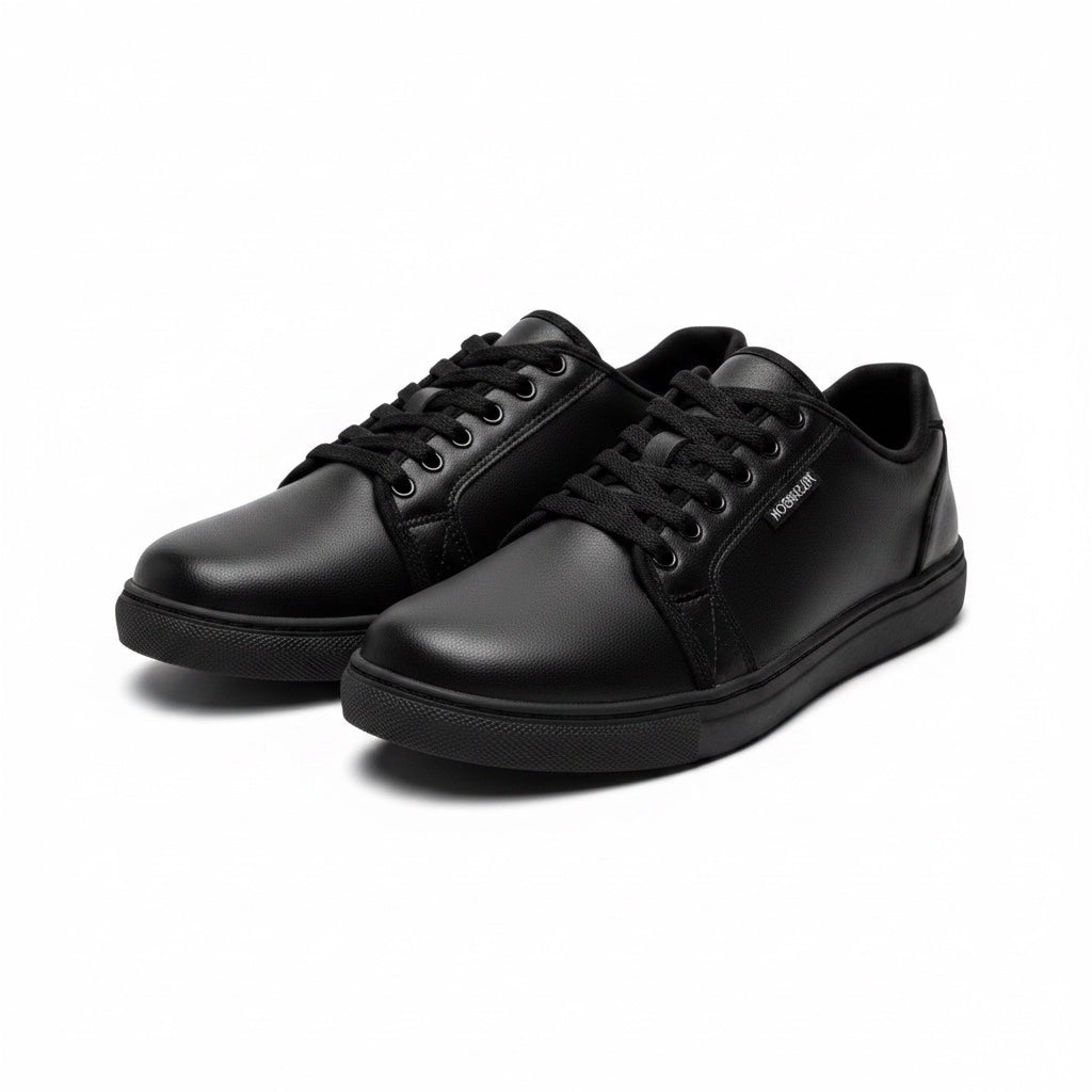 Black mens barefoot shoes with black sole and laces perfect for work and pleasure