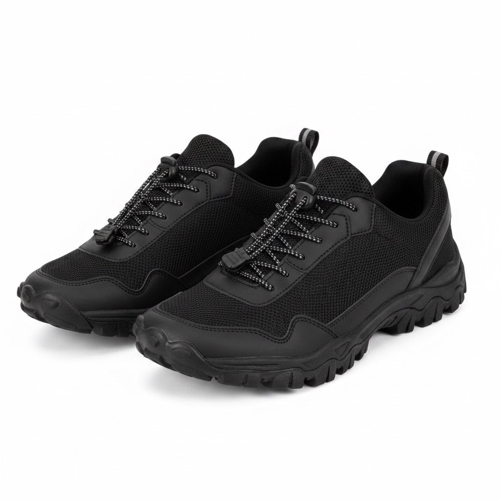 Black mens Velocity barefoot shoes with a black sole. All day comfort for everyday use 