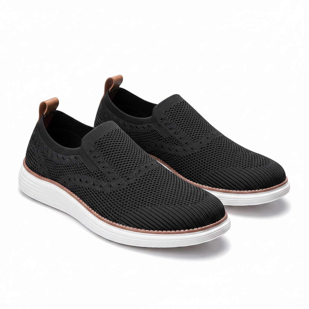 Black loafers Slip On Shoes with white rubber sole