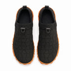 Black knit mens barefoot shoes with overview look.