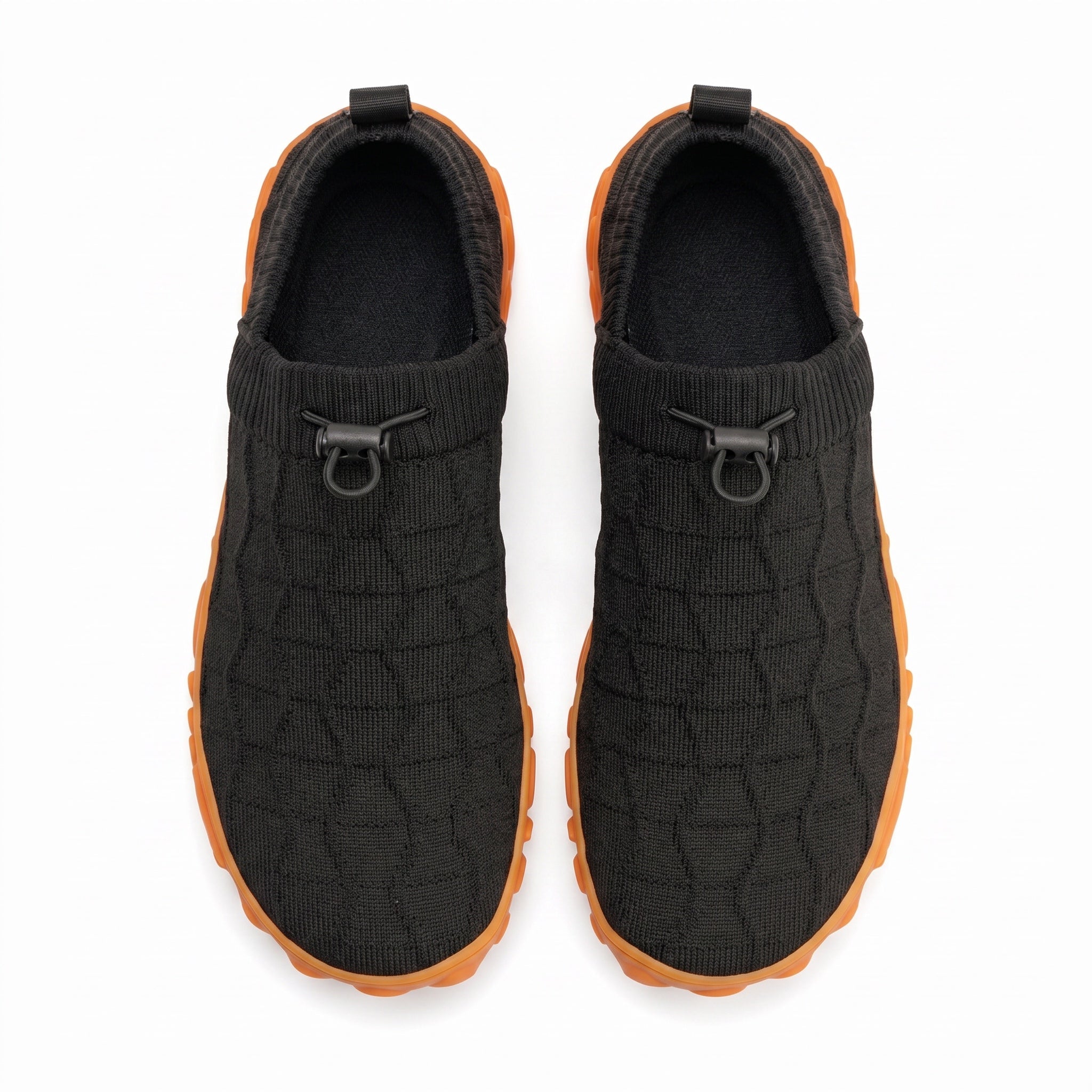 Black knit mens barefoot shoes with overview look.