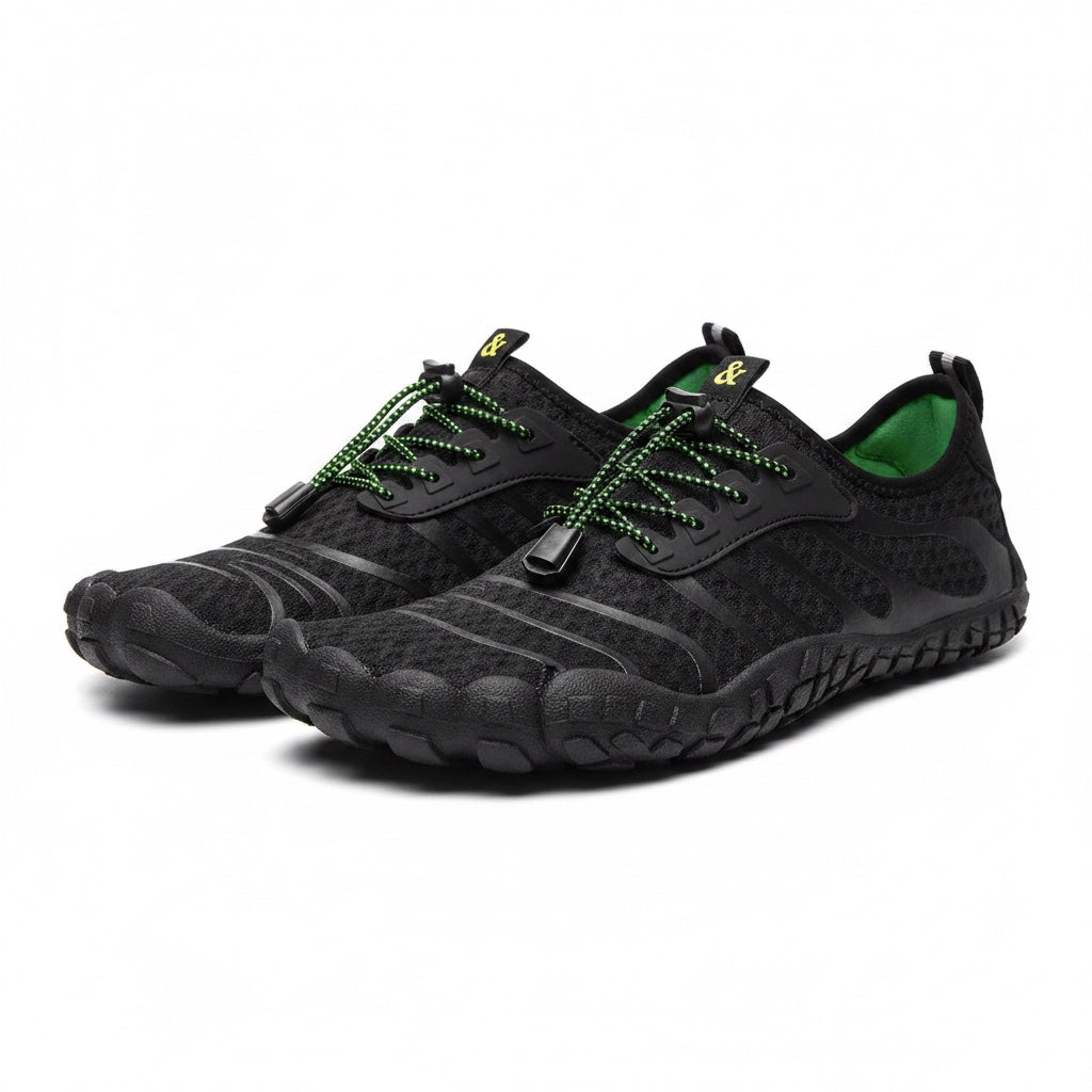 Black Barefoot water shoes with black sole.