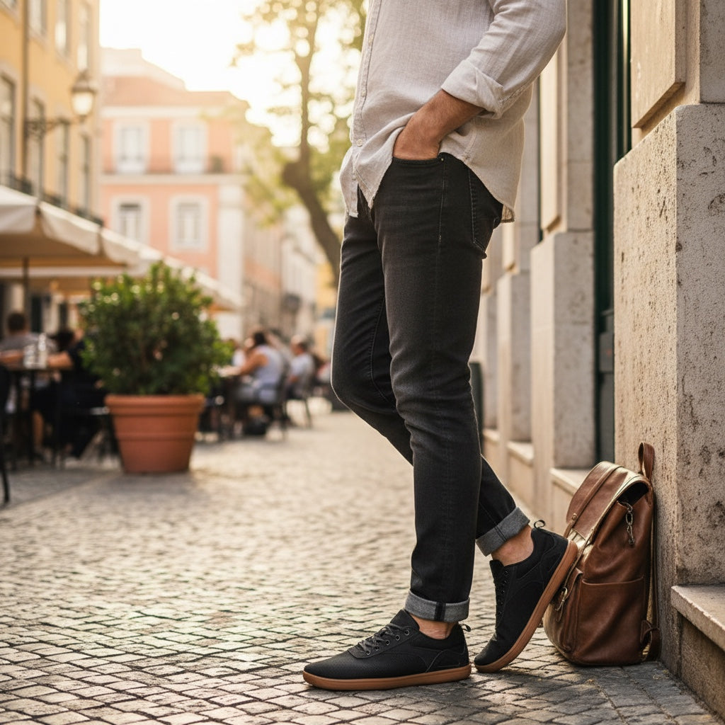 Black Barefoot shoes with wide toe for natural movement.