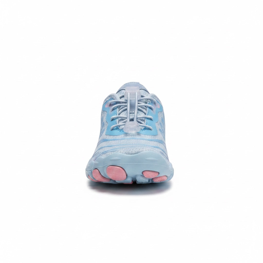 Front view highlighting the wide toe area and foot-shaped design.