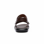 Front view of brown barefoot sandals with adjustable straps and open-toe design
