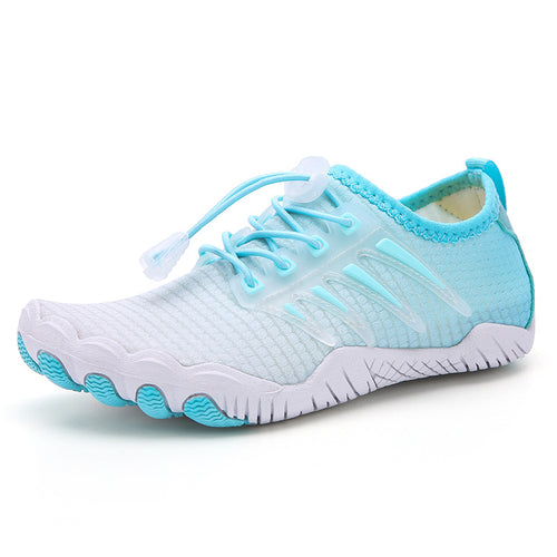 Light blue and white athletic shoes.