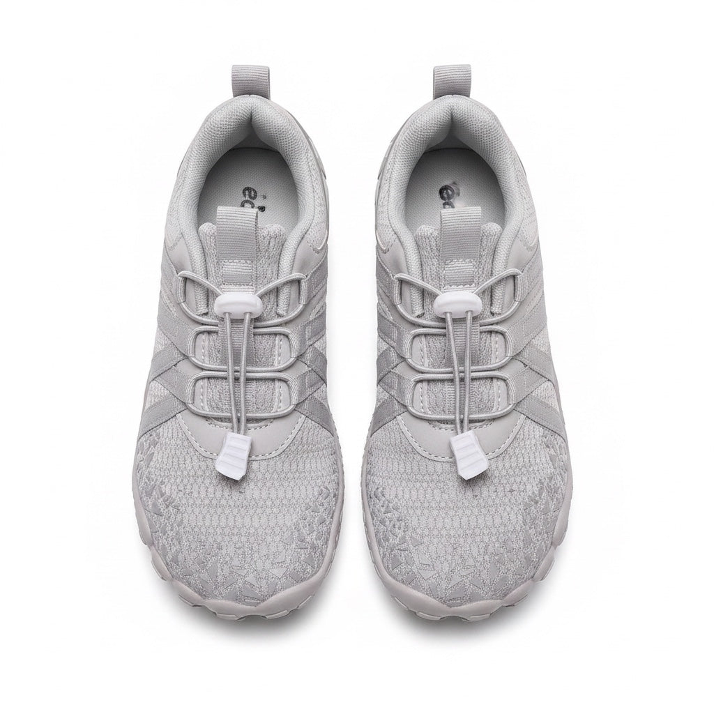 Grey Barefoot shoes from a top view.