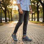 Pulse grey barefoot shoe with grey rubber sole made with wide toe, lightweight for all day comfort.