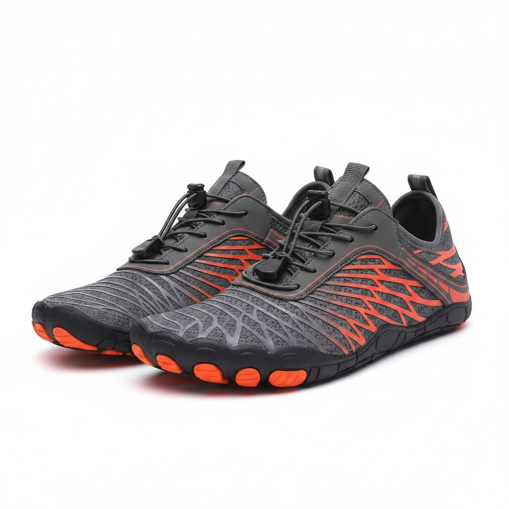 Orange and grey unisex Nomad barefoot shoes with rubber sole, wide toe and waterproof 