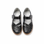Orthopedic Sandals for women, black with rubber sole, top view.