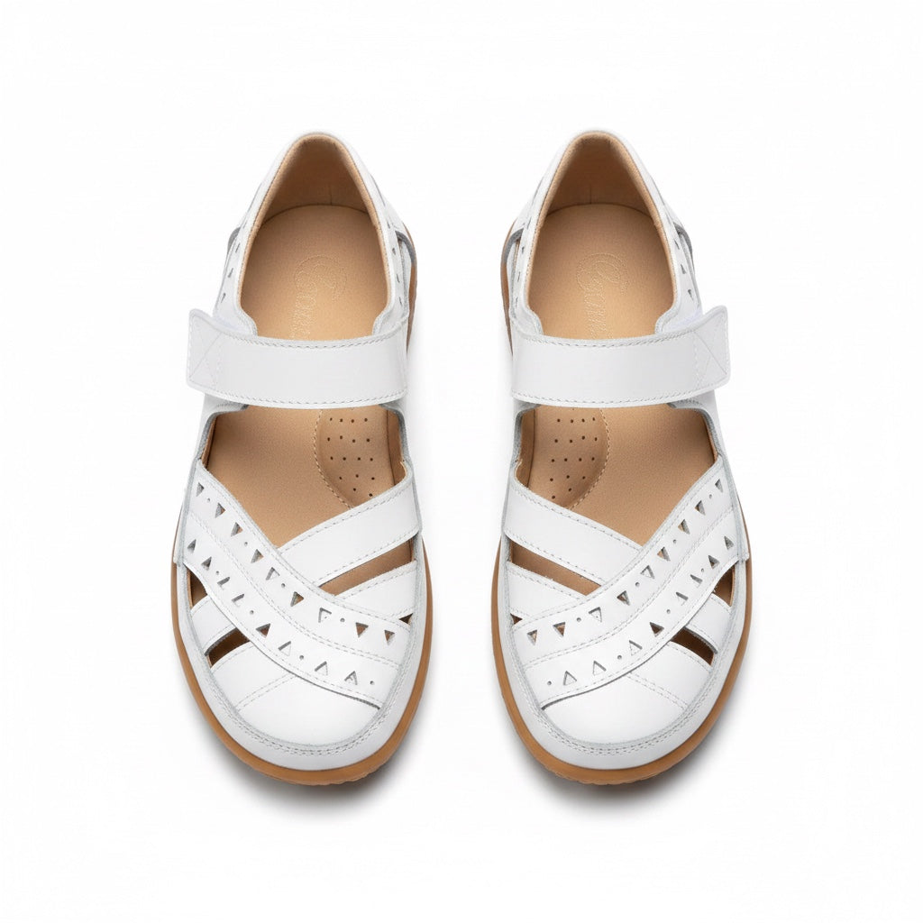 Ladies white Orthopaedic sandals with rubber sole with top view