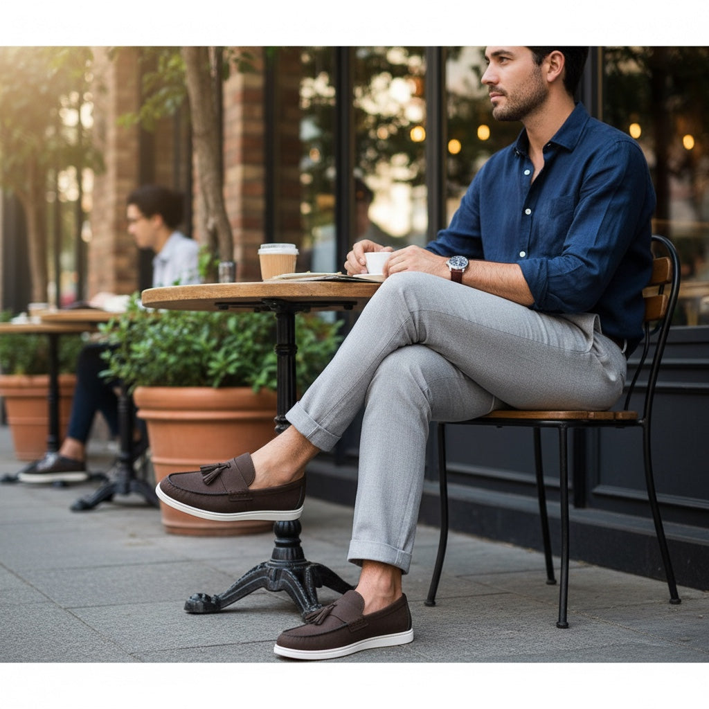 Mens stylish loafers barefoot  shoes quality suede textile and all day comfort