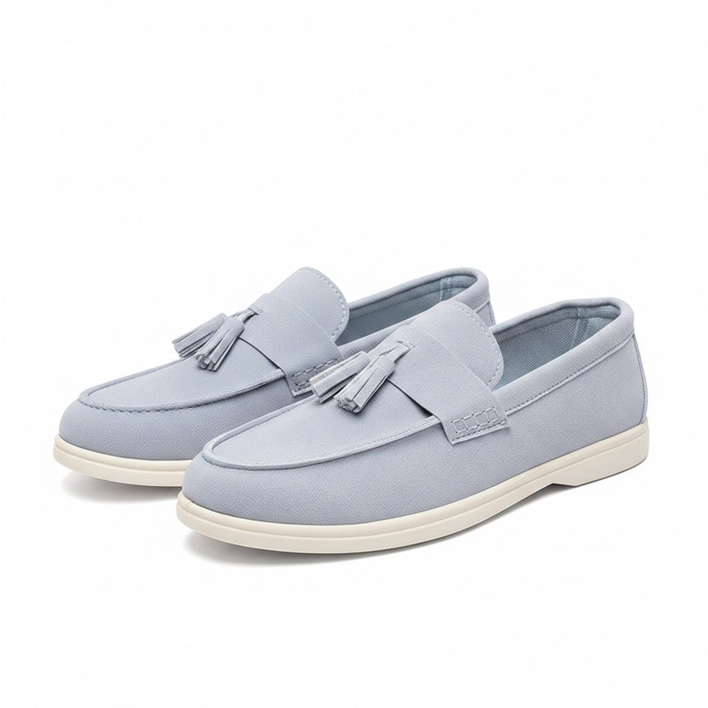 Sky blue loafers with a white sole made for a elegant finish, from daily event to everyday socialising these are perfect.