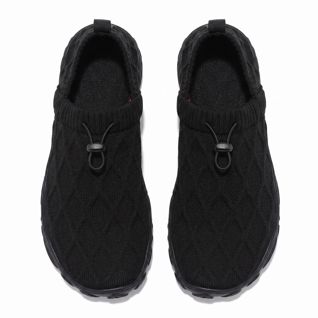Black knit Men's Barefoot shoes with over view look.