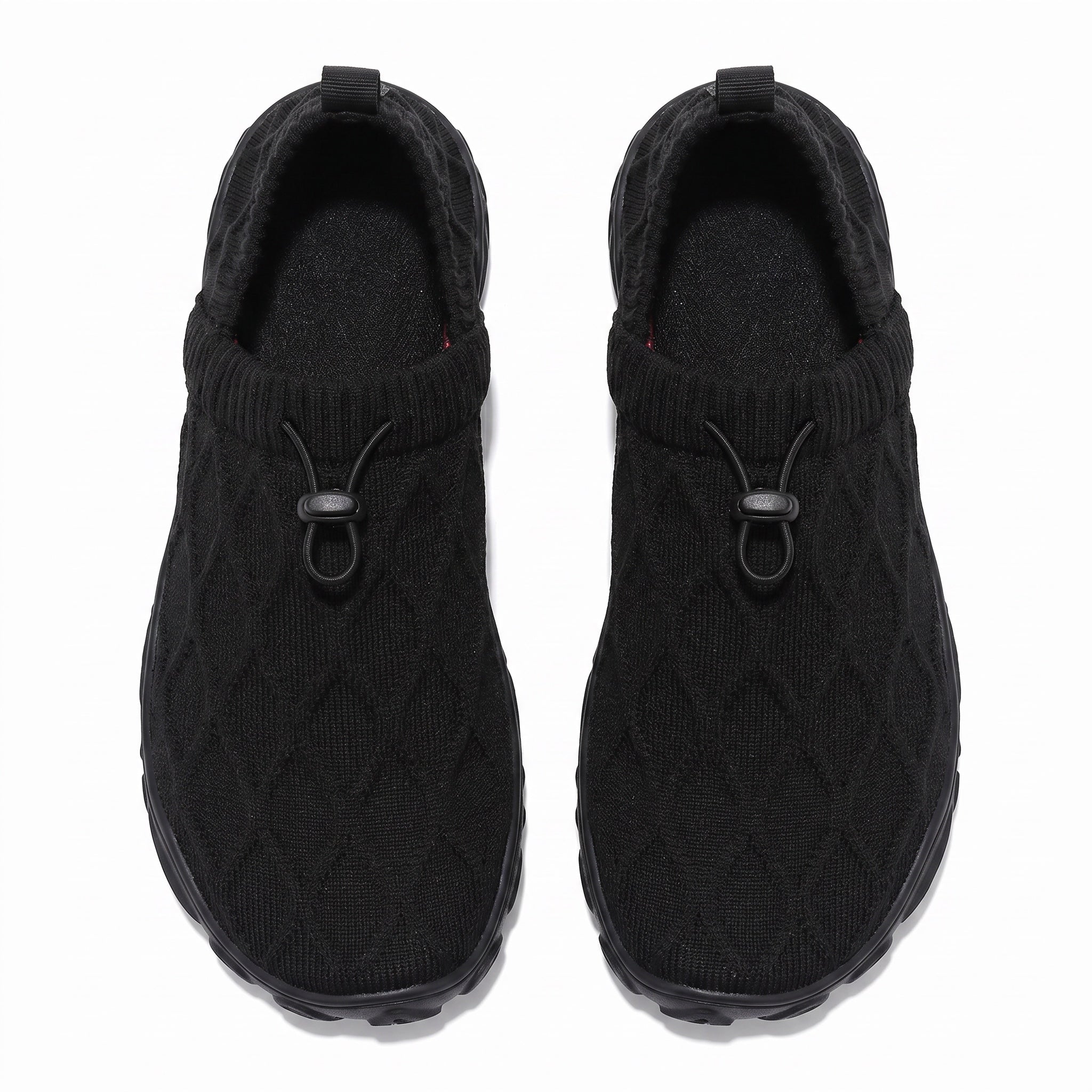 Black knit Men's Barefoot shoes with over view look.