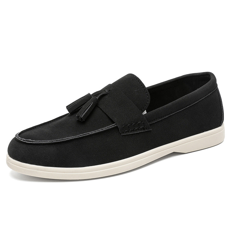 Black loafer shoe with white soles