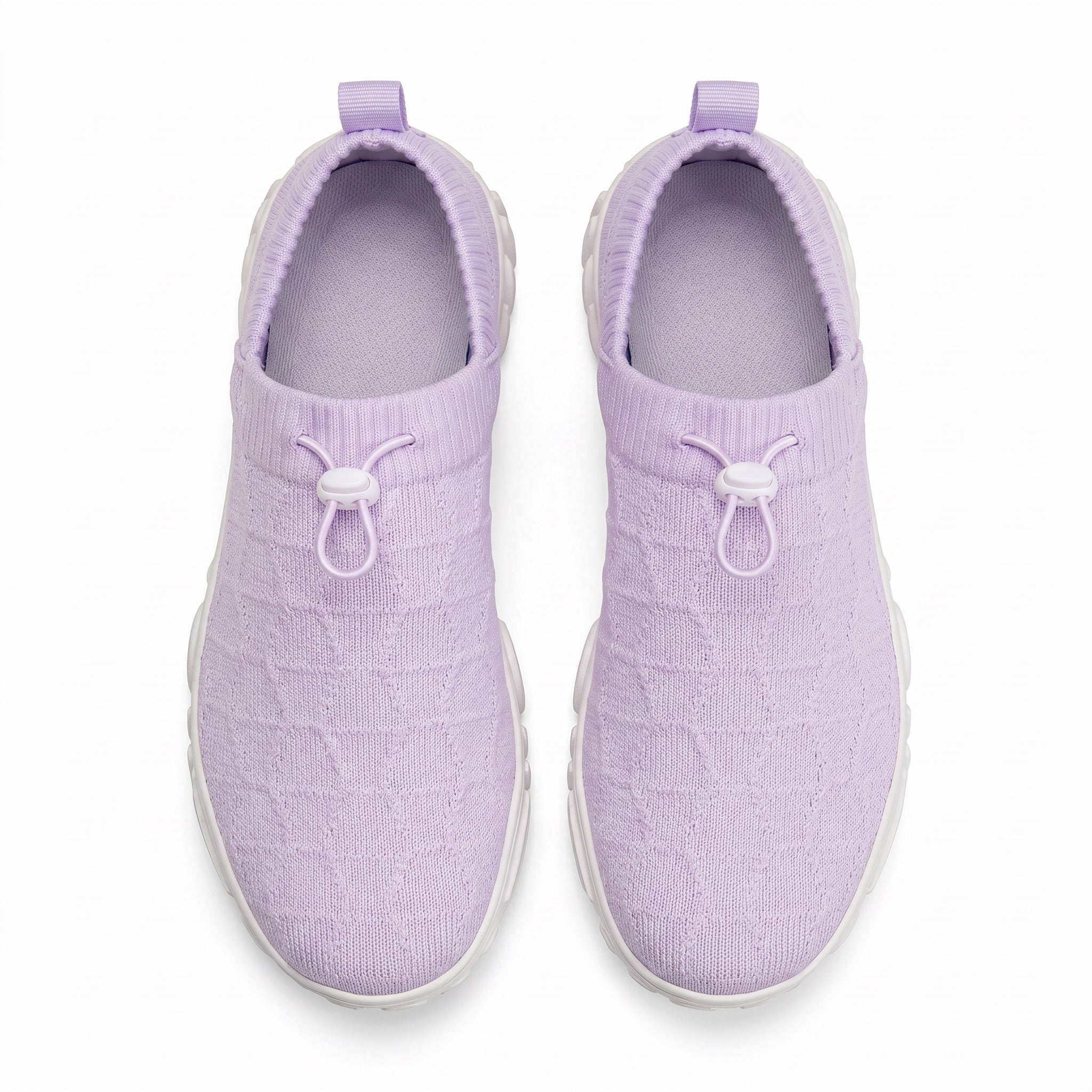 Purple shoe with white rubber with overview look