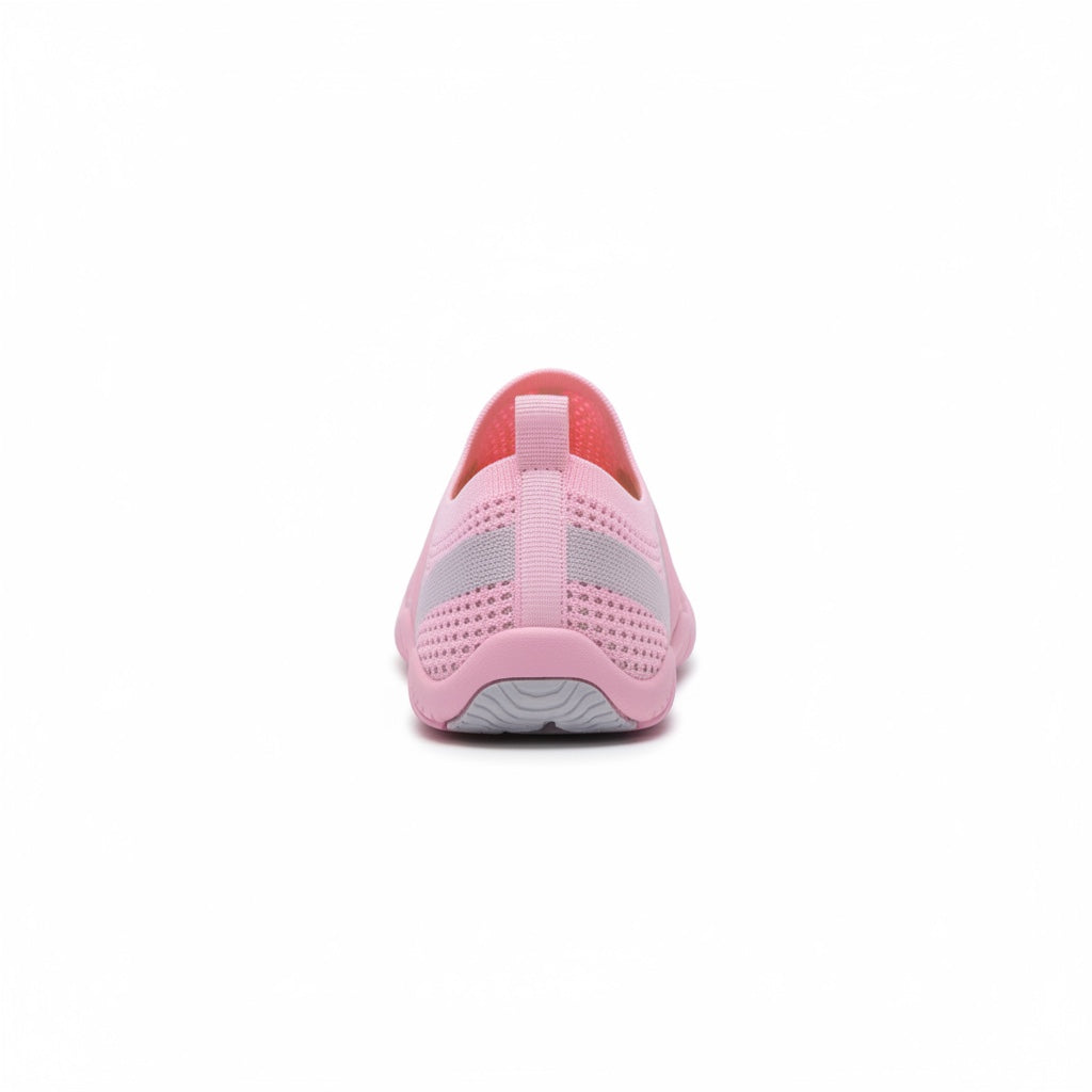 Rear view of a pink barefoot shoe showing the heel and flexible sole