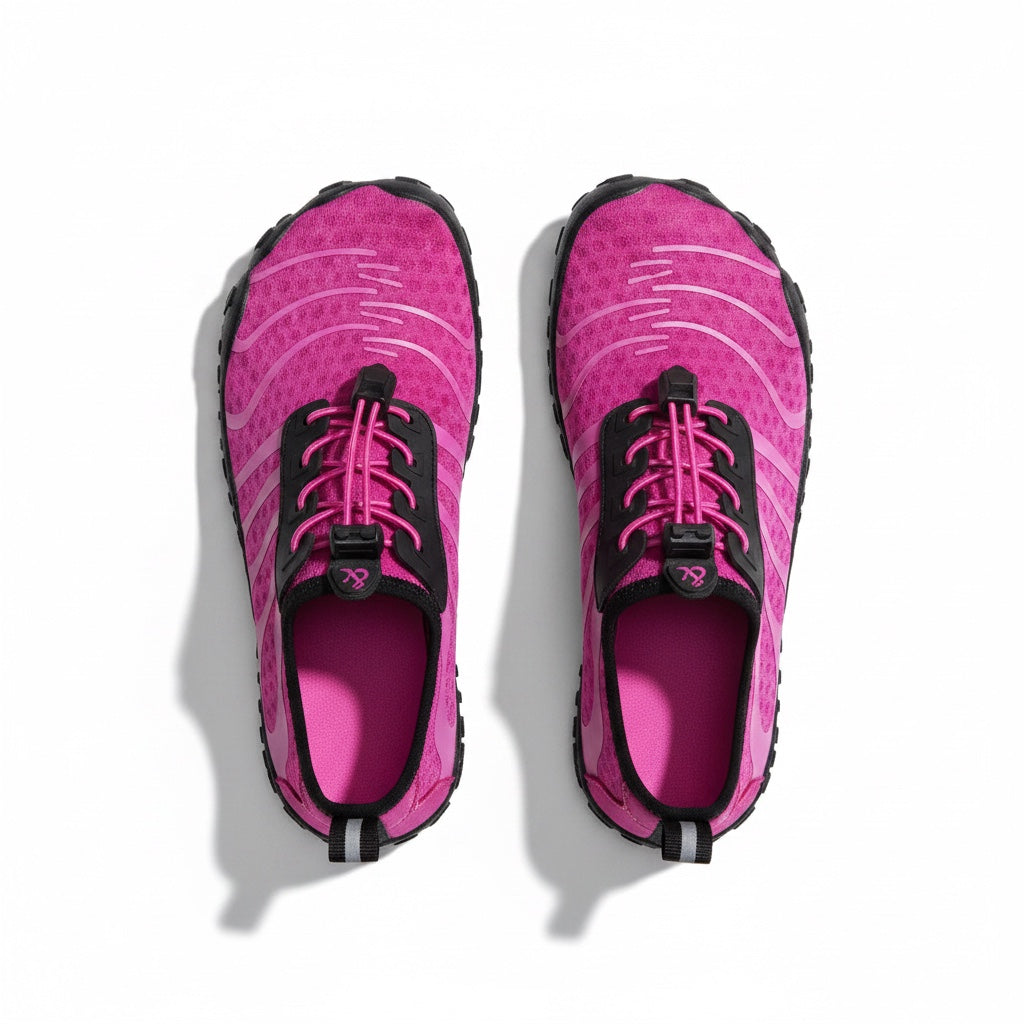 Pink Barefoot unisex shoes with a overview look.
