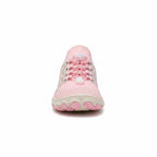 Front view highlighting the wide toe box and natural foot shaped design of the pink barefoot shoe.