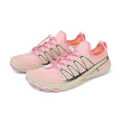 Pair of pink unisex barefoot shoes showcasing the overall shape and minimalist design.