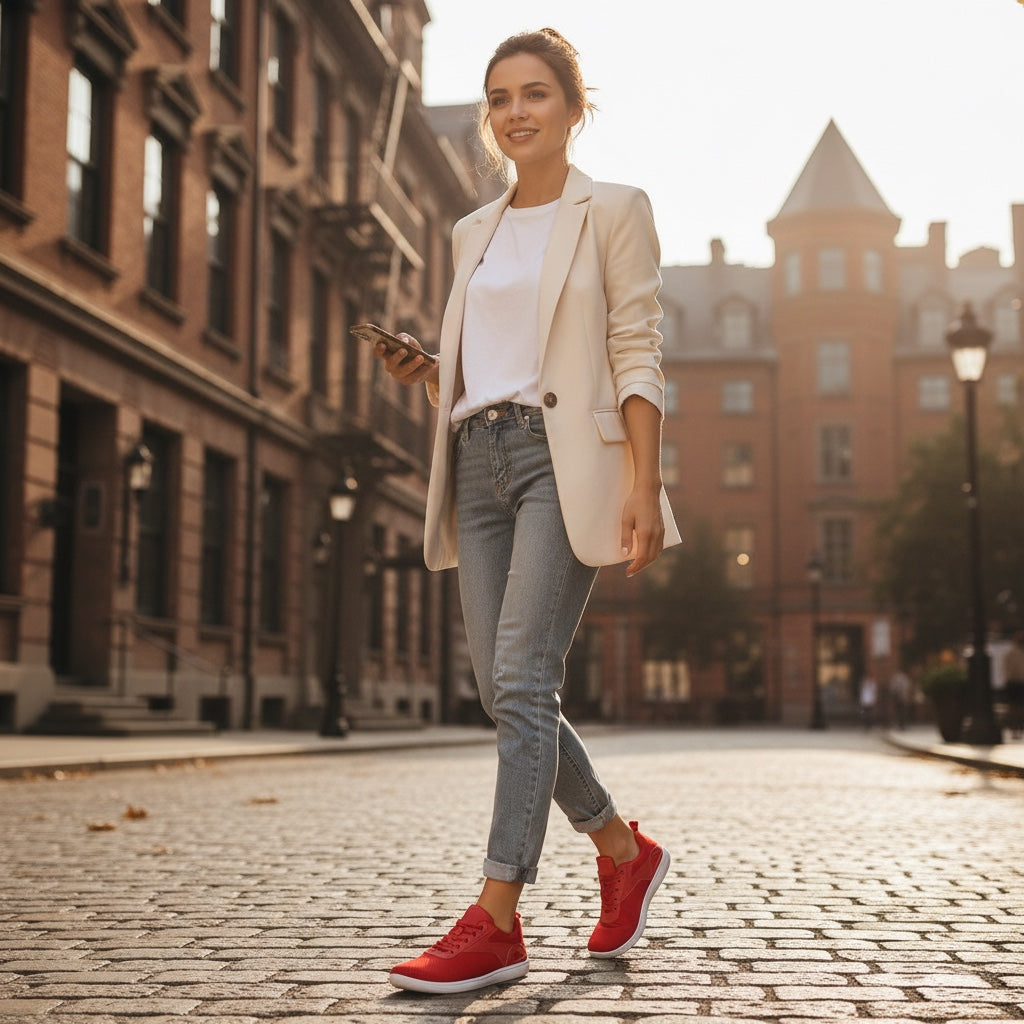 Red barefoot shoes with white sole. wide toe, maximum comfort and elegant.