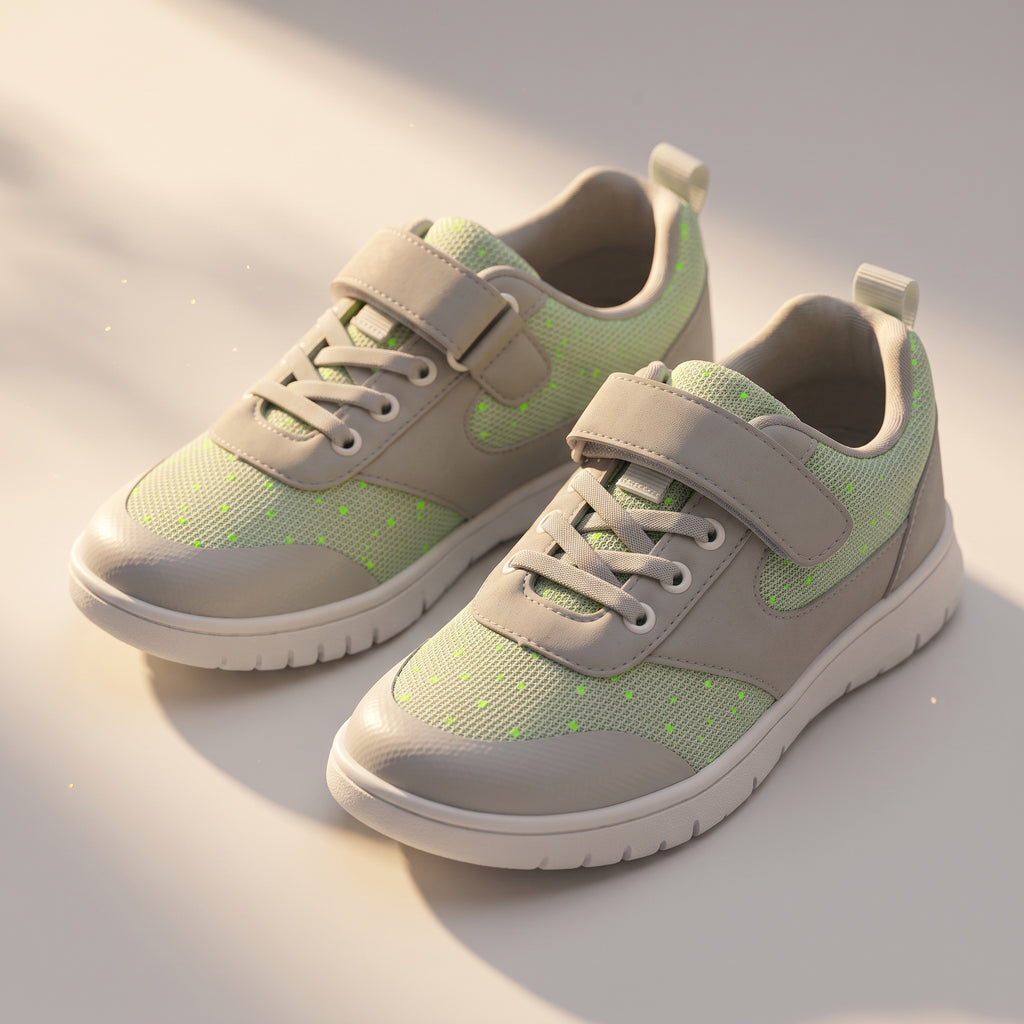 Sprint grey and green barefoot shoes for natural movement. Wide toe.