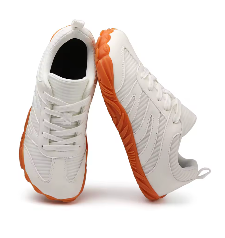 Women's white barefoot non slip shoes with brown sole.Lightweight for maximum comfort.