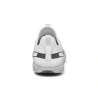 Rear view showing the heel structure and lightweight construction of the white barefoot shoe.