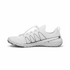 Detailed side view highlighting the minimalist design and flexible outsole of the white barefoot shoe.