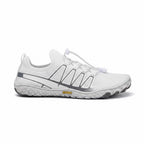 Side profile of the white unisex barefoot shoe showing its flexible sole and lightweight construction.