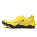 Yellow Tide children's barefoot shoes for natural movement. Black sole, made for maximum comfort. Waterprof