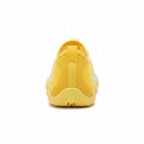 Rear view of a yellow barefoot water shoe with a lightweight flexible construction